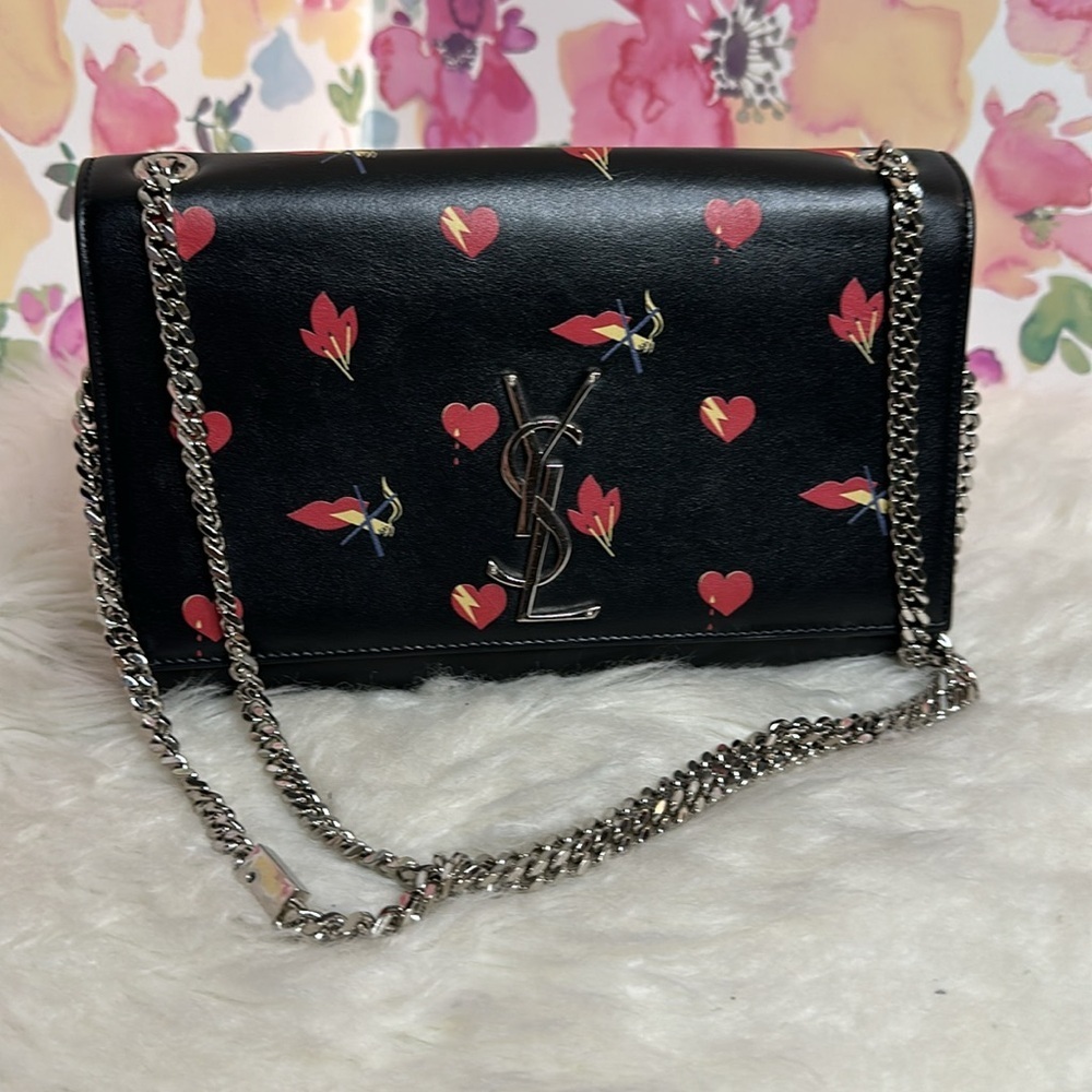 💯Authentic YSL Black Calfskin Printed Kate Medium, Black🍀 - Picture 13 of 17